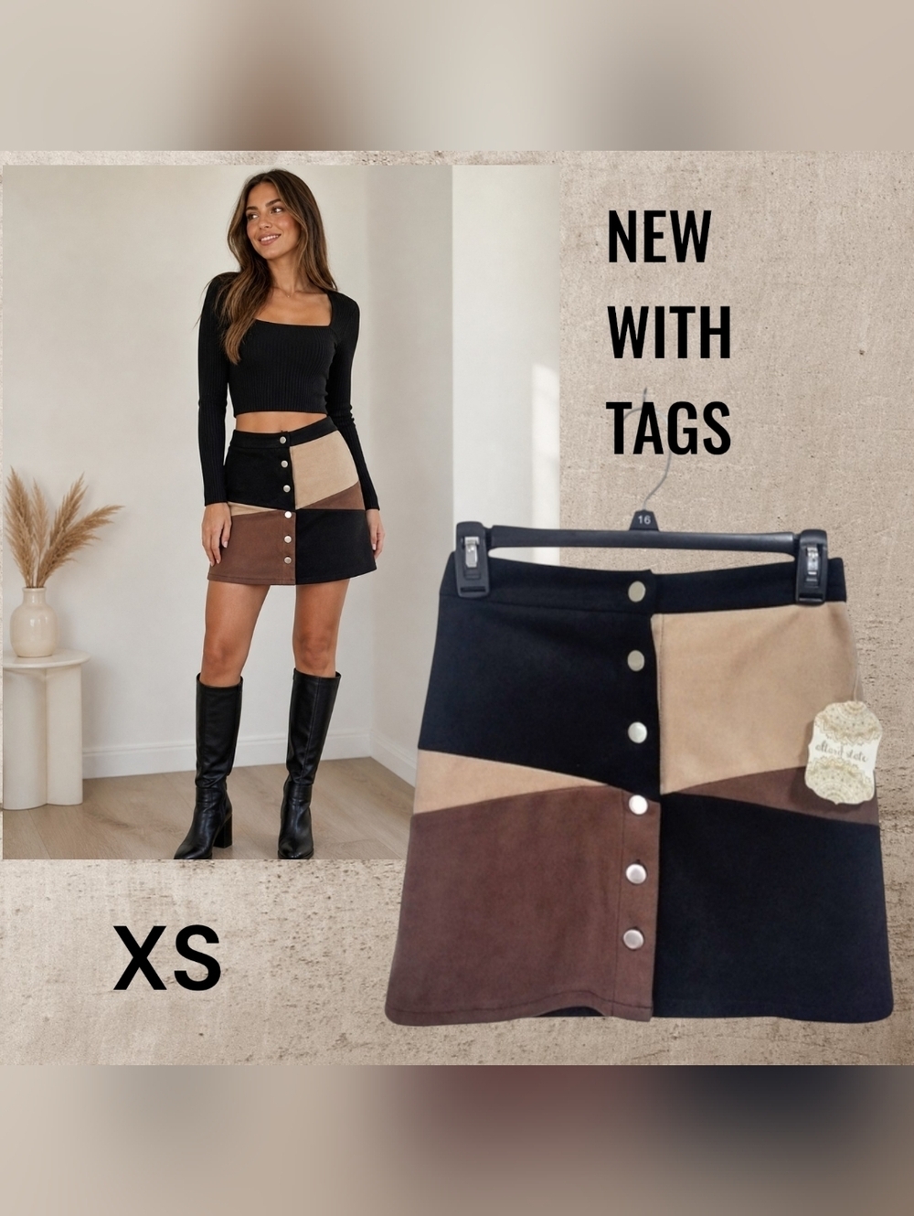 Altar'd State Black and Tan Button Down Skirt Size XS